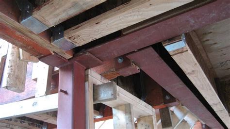 boxed wood post for steel column|steel beam to wood post.